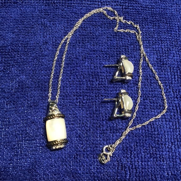 Contemporary Set, sterling silver chain with pendant and earrings - Picture 1 of 13